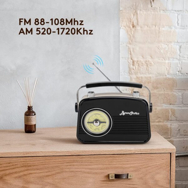 Black AM FM Radio - Small Portable Radios Vintage Retro With Headphone Jack, Large Analog Rotary Tuning Dial - Image 5