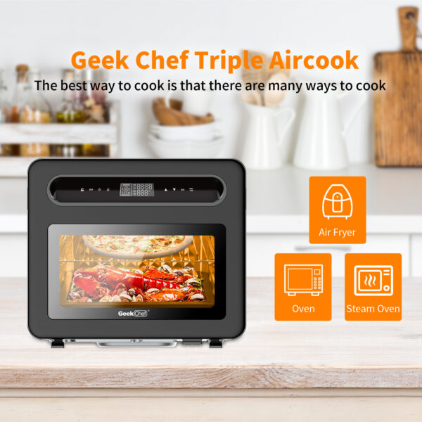 Geek Chef Steam Air Fryer Toast Oven Combo , 26 QT Steam Convection Oven Countertop , 50 Cooking Presets, With 6 Slice Toast, 12 In Pizza, Black Stainless Steel. - Image 9