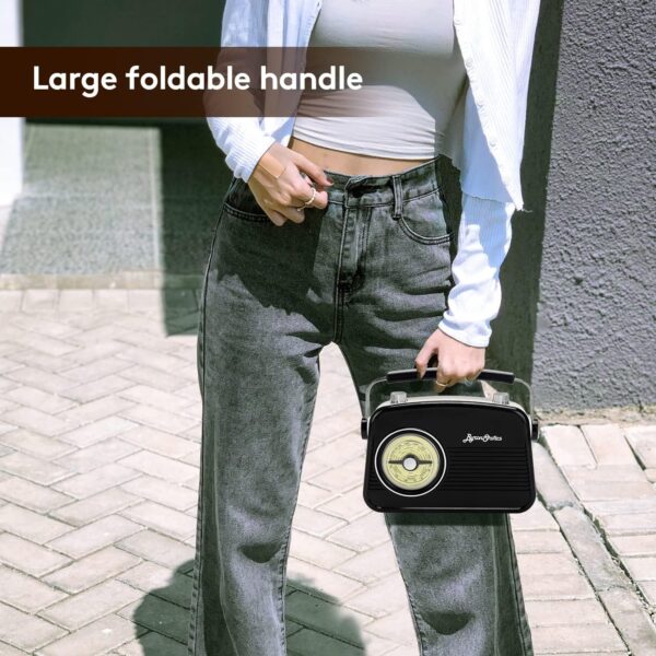 Black AM FM Radio - Small Portable Radios Vintage Retro With Headphone Jack, Large Analog Rotary Tuning Dial - Image 6