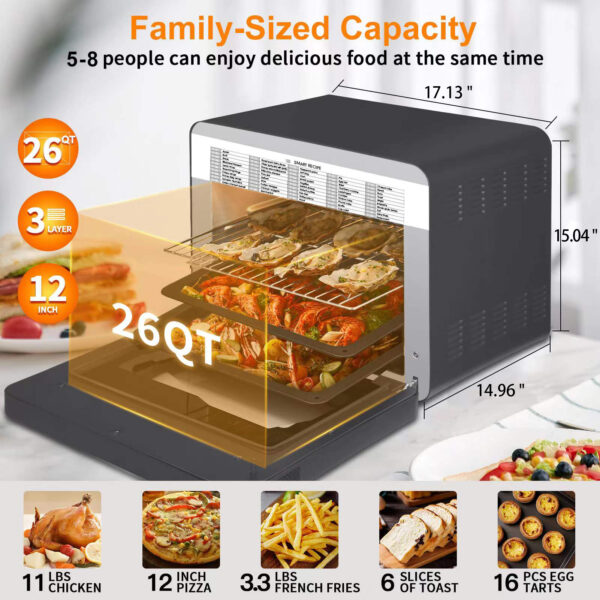 Geek Chef Steam Air Fryer Toast Oven Combo , 26 QT Steam Convection Oven Countertop , 50 Cooking Presets, With 6 Slice Toast, 12 In Pizza, Black Stainless Steel. - Image 2